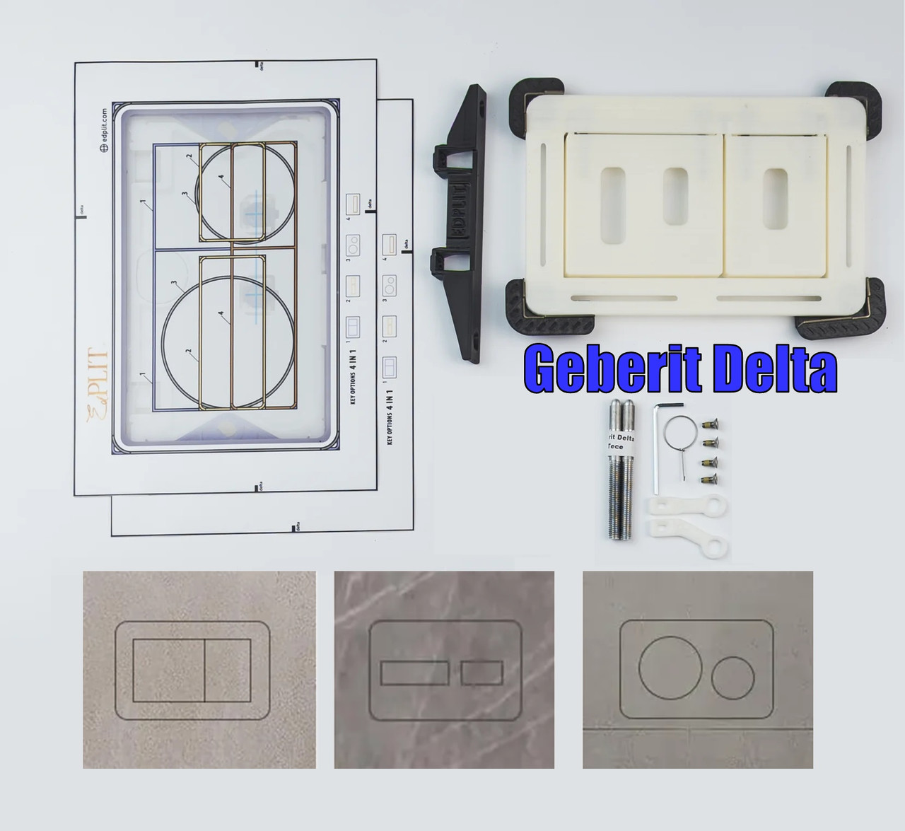 Прихована кнопка EDPLIT Invisi Tile Touch для Geberit Delta, фото 1