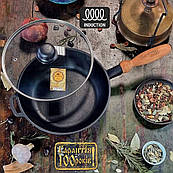 Кругла класична сковорода 24см зі скляною кришкою з якісного чавуну українського виробництва якісні кухонні сковорідки для плити