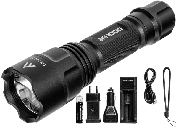 Тактичний ручний ліхтар Mactronic Black Eye | 1000 лм, потужний світлодіод Osram, перезаряджаємий, режими SOS і стробоскоп, фото 1