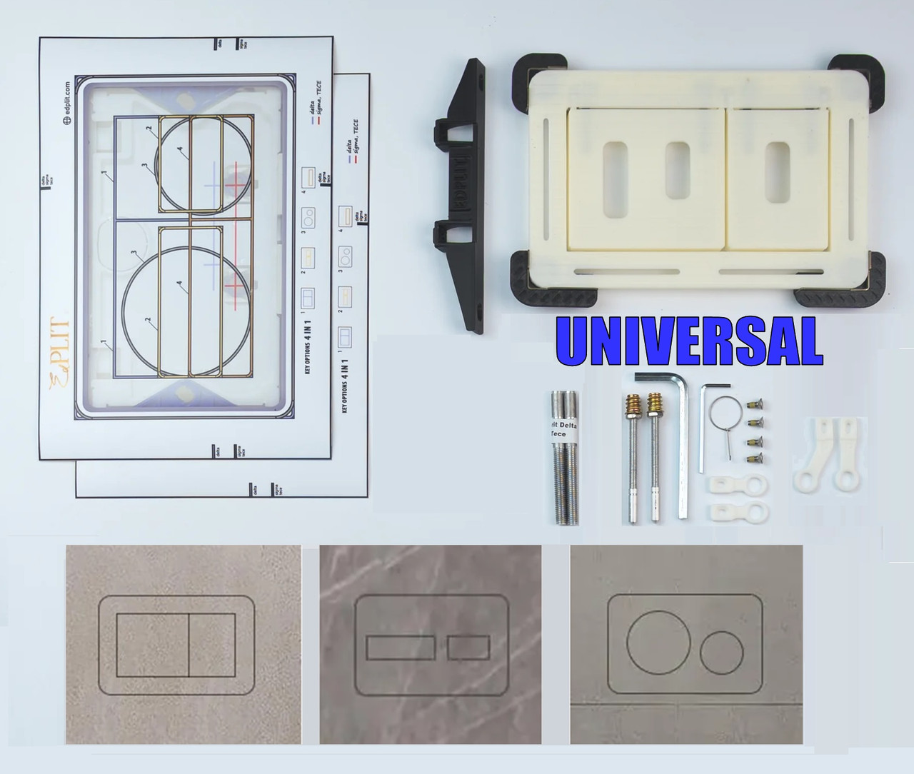 Універсальна квадратна прихована кнопка EDPLIT Invisi Tile Touch (для Geberit Delta, Sigma, TECE), фото 1