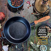 Лита чавунна кругла 24 см діаметром класична сковорода наша майстерня сотейники сковороди зі знімною ручкою для духовки плити