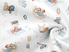 Сатин (бавовняна тканина) звірятка на хмаринках (ширина 160 см, 120 г/м2)