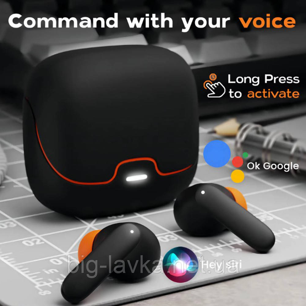 Bluetooth навушники з мікрофоном та шумозаглушенням, водонепроникні Бездротові Чорний