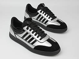 Сріблясті шкіряні кеди кросівки газелі жіноче взуття повсякденне Cosmo Quat Silver