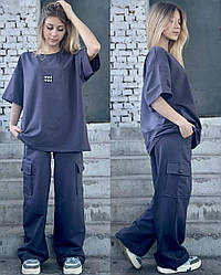 Стильний підлітковий костюм унісекс, футболка оверсайз і штани карго, розміри на рости 134 - 160