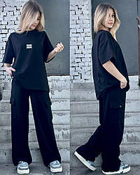 Стильний підлітковий костюм унісекс, футболка оверсайз і штани карго, розміри на рости 134 - 160