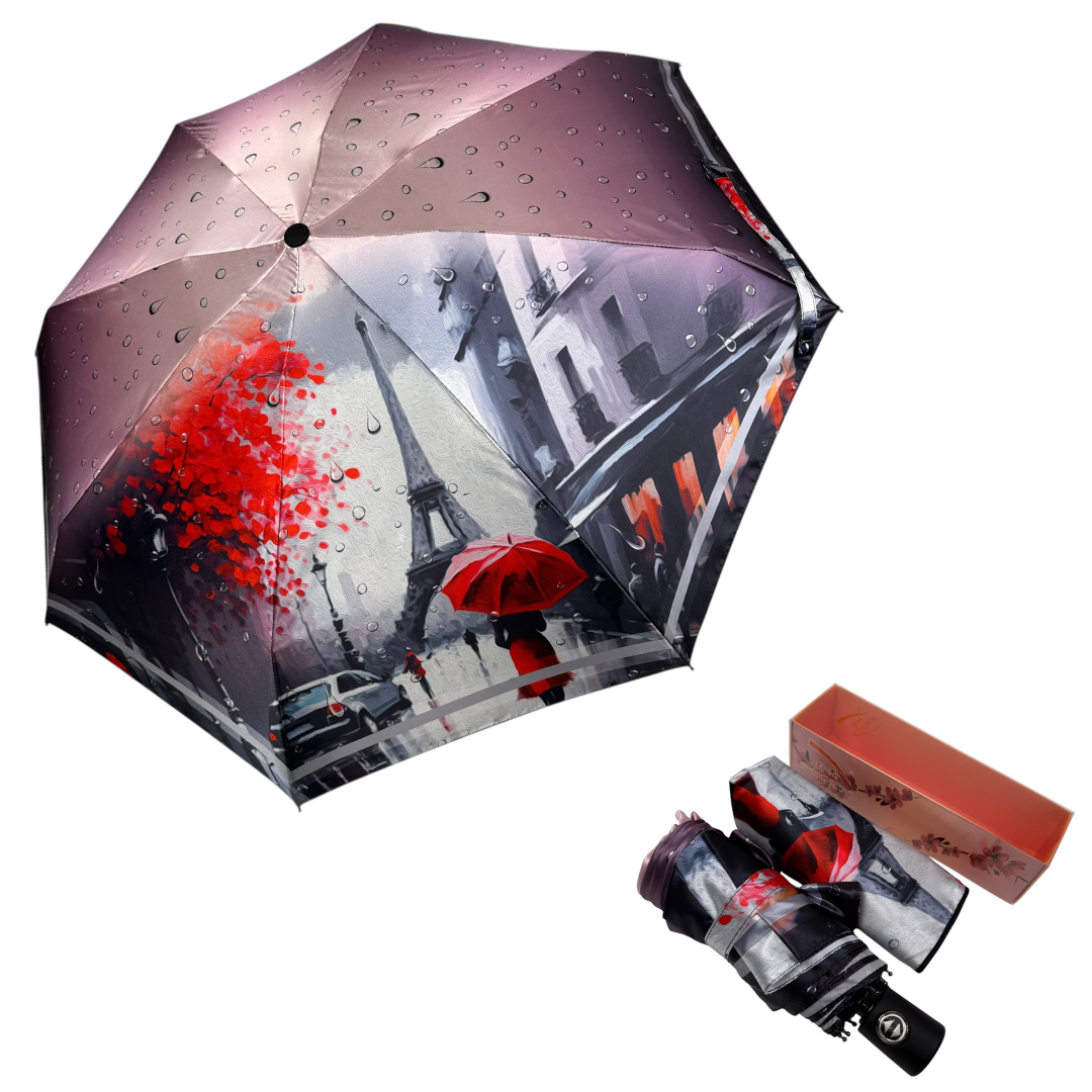 Компактна жіноча автоматична міні парасоля на 8 спиць від Toprain з принтом міста, рожевий, 034036-2, фото 1