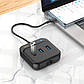 USB хаб із входом Type-C HUB адаптер Hoco HB35 Easy link 4-in-1 Gigabit Ethernet (3*USB3.0, RJ45, 0.2m). Black, фото 7