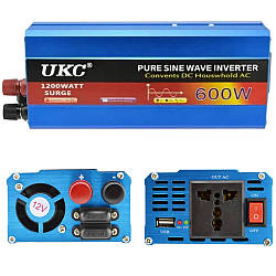 Інвертор чистої синусоїди 600 Вт, UKC AC/DC 12В-220В / Автомобільний перетворювач напруги