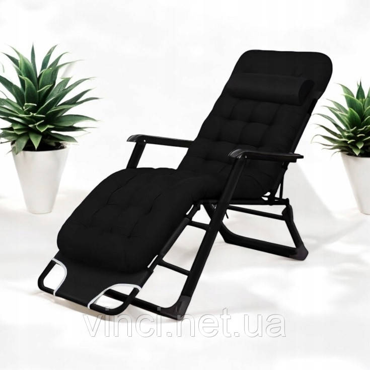 Садовий шезлонг + матрац IdealGarden B-SF02-BK ЧОРНИЙ шезлонг і чорний матрац Лежак до 120кг, фото 1