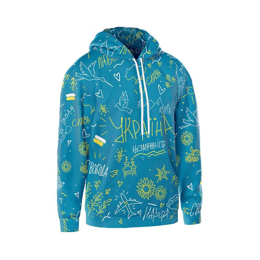 Худі чоловіче з принтом «Українські цінності. Ukrainian values» блакитний