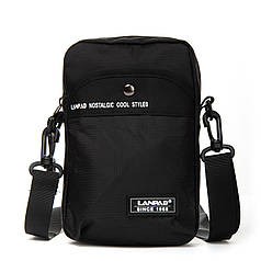Сумка крос боді чоловіча на плече чорна тканинна сrossbody один відділ та кріплення на пояс Lanpad 8647