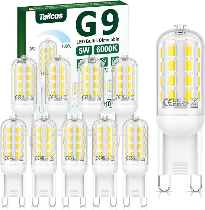 Світлодіодні лампи Tailcas G9 з регулюванням яскравості, 5 Вт, 6000 К, холодний білий, 450 лм, 10 шт., еквівалент