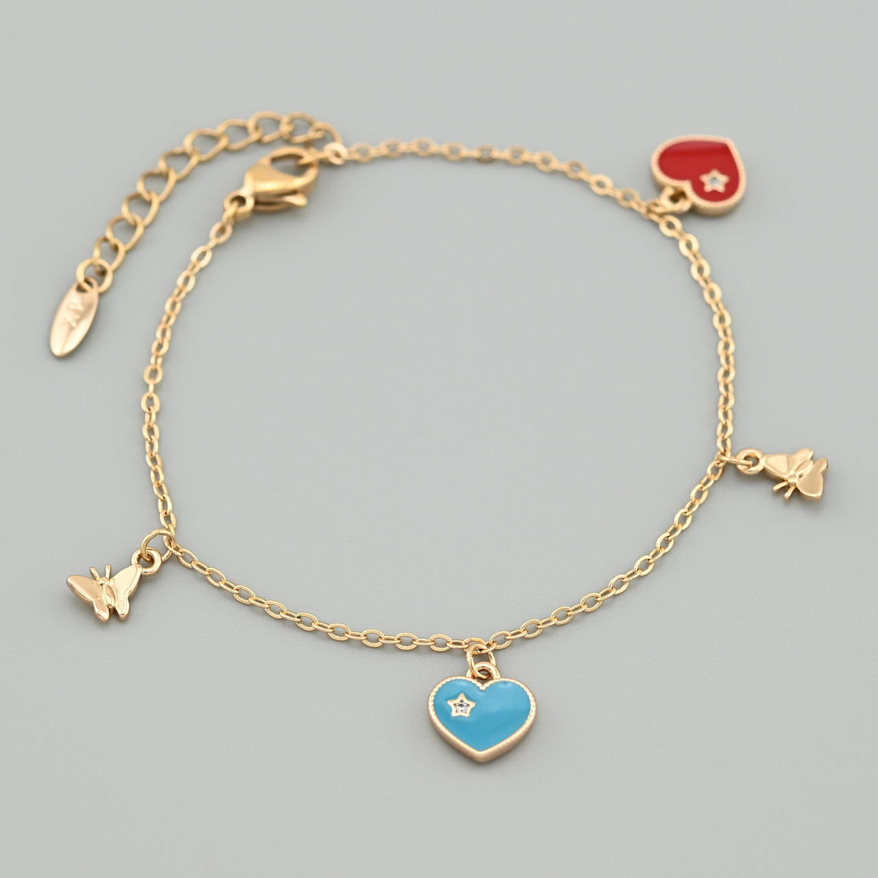 Браслет Метелики 50481 ширина 1.5 мм білі фіаніти емаль позолота 18К довжина 15+2, фото 1