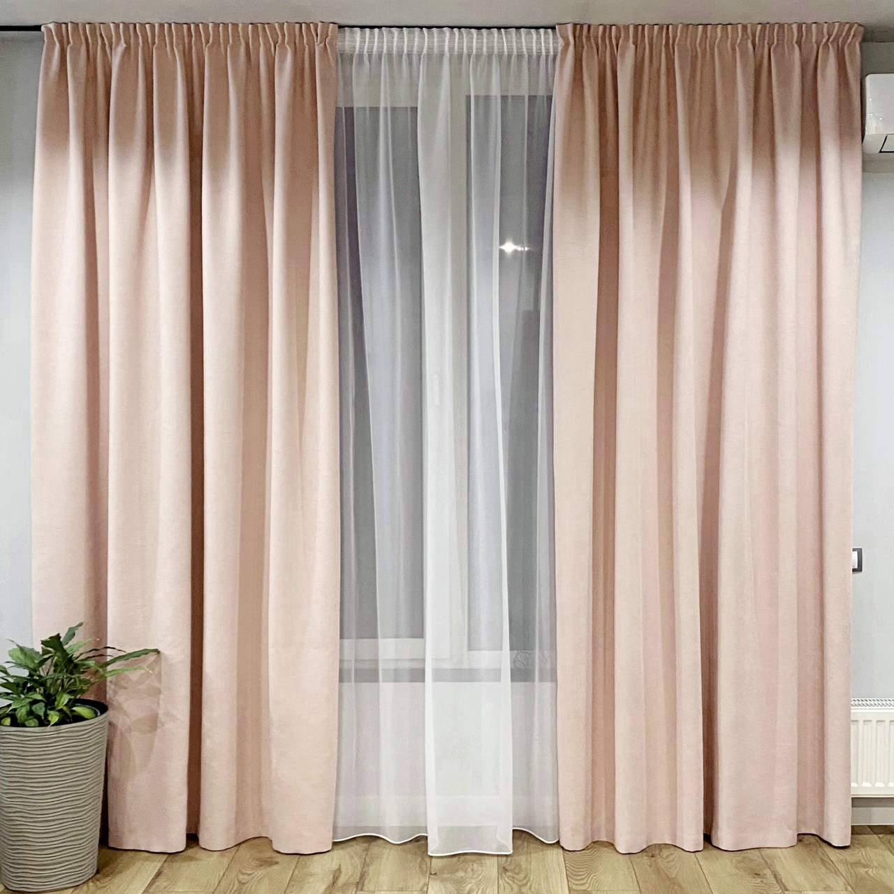 Комплект штори на тасьмі 2 шт 280х250 мікровелюр Рожево-пудровий тюль вуаль 300х250 Білий, фото 1