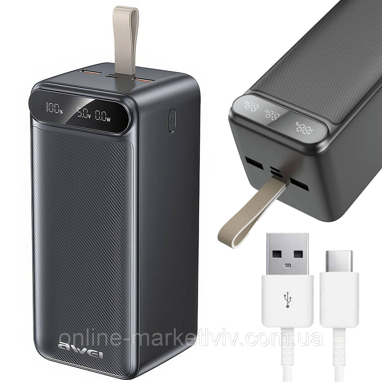 Повербанк 100000mAh, 2хUSB, Type-C, Micro-USB, AWEI P101K / Павербанк для телефону / УМБ / Зовнішній акумулятор