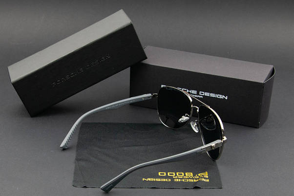 Окуляри сонцезахисні Porsche Design авіатори поляризаційні (арт. MT0914) срібна оправа/сірі завушники, фото 6