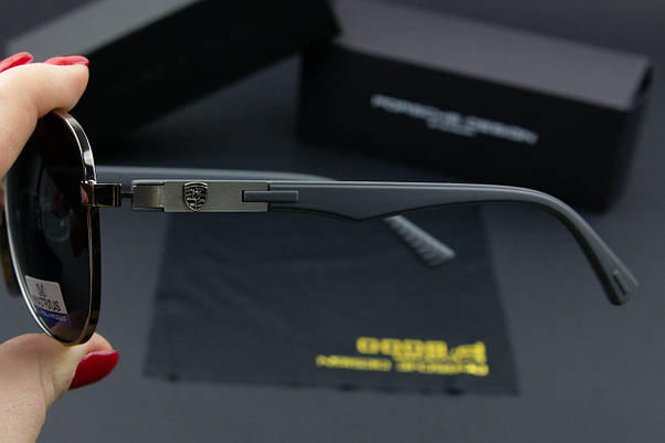 Окуляри сонцезахисні Porsche Design авіатори поляризаційні (арт. MT0914) срібна оправа/сірі завушники, фото 5