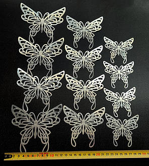 3D-наклейки метелика срібло 12штук набір JJ319-E, фото 2