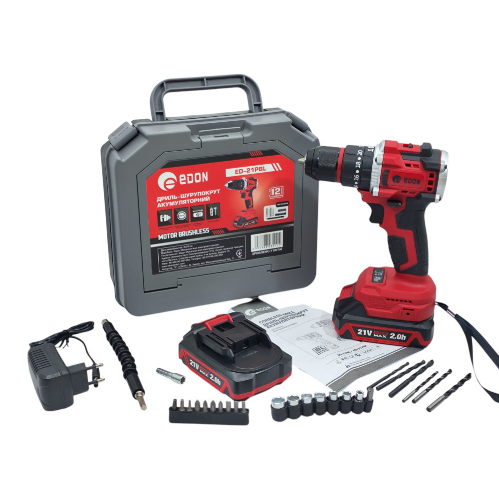 Шуруповерт акумуляторний Edon ED-21PBL, фото 1
