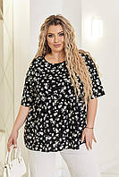 Жіноча літня блузка-розлітайка великих розмірів зі штапелю (р.54-58). Арт-1030/11