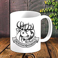 Білий кухоль (чашка) для мисливця з принтом "Hunting & Fishing"