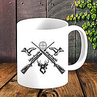 Білий кухоль (чашка) для мисливця з принтом "Полювання"