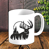 Білий кухоль (чашка) для мисливця з принтом "Олень"