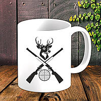Білий кухоль (чашка) для мисливця з принтом "Полювання на оленя"