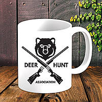 Білий кухоль (чашка) для мисливця з принтом "Deer hunt association"