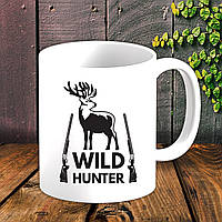 Білий кухоль (чашка) для мисливця з принтом "Wild hunter"