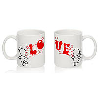 Парні білі чашки з принтом "Love"
