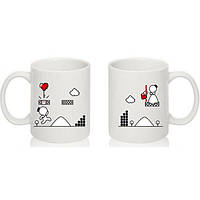 Парні білі чашки з принтом "Принц і Принцеса"