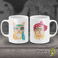 Парні білі чашки з принтом "Котейки"