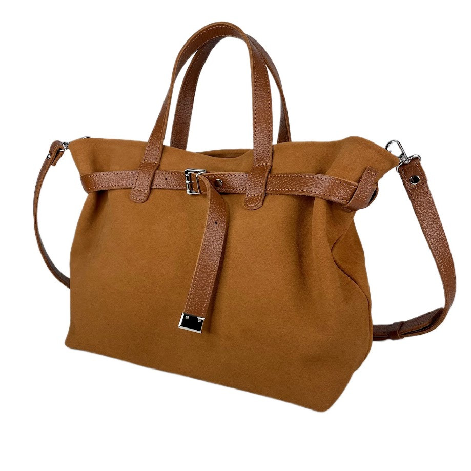 Сумка жіноча "Хлоя" натуральна шкіра, руда флотар/замша, фото 1