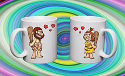 Парні білі чашки з принтом "Первобутні"