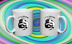 Парні білі чашки з принтом "Коти Інь і Ян"