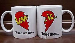 Парні білі чашки з принтом "Love is... When we are Together "