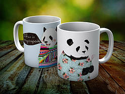 Парні білі чашки з принтом "Пара панд"