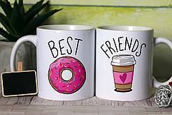 Парні білі чашки з принтом "Best friends"