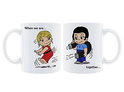 Парні білі чашки з принтом "Кохання - це магніт"