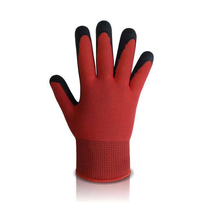 Рукавички Акція поліестерові (вспінений латекс),облив 1/2, р.9 (червоні), арт. 1316