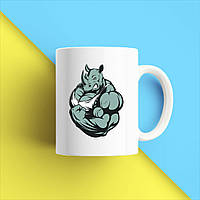 Білий кухоль (чашка) з принтом "Носоріг силач" Push IT