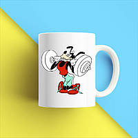 Білий кухоль (чашка) з принтом "Гуфі зі штангою" Push IT