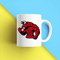 Білий кухоль (чашка) з принтом "Червоний бик накачаний" Push IT