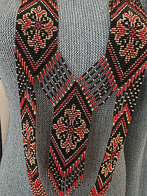 Гердан жіноча прикраса бісер чорно червоно золотистий український ручної роботи