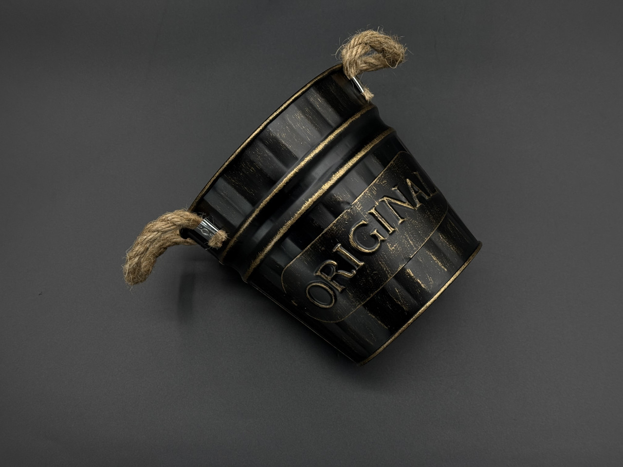 Відро декоративне металеве для квітів, вазонів з візерунком і шнурком. Колір бронза. 12х13х9,5см, фото 1