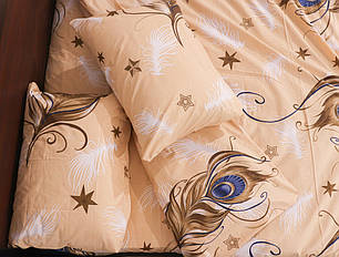 Євро максі набір постільної білизни бежевого кольору з принтом пір'я 200*220 з Бязі Gold , №151678 Черешенька™, фото 2