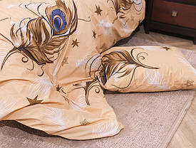 Євро максі набір постільної білизни бежевого кольору з принтом пір'я 200*220 з Бязі Gold , №151678 Черешенька™, фото 4