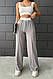 Жіночі модні штани палаццо з поясом висока посадка базові повсякденні широкі штани двонитка люкс, фото 2